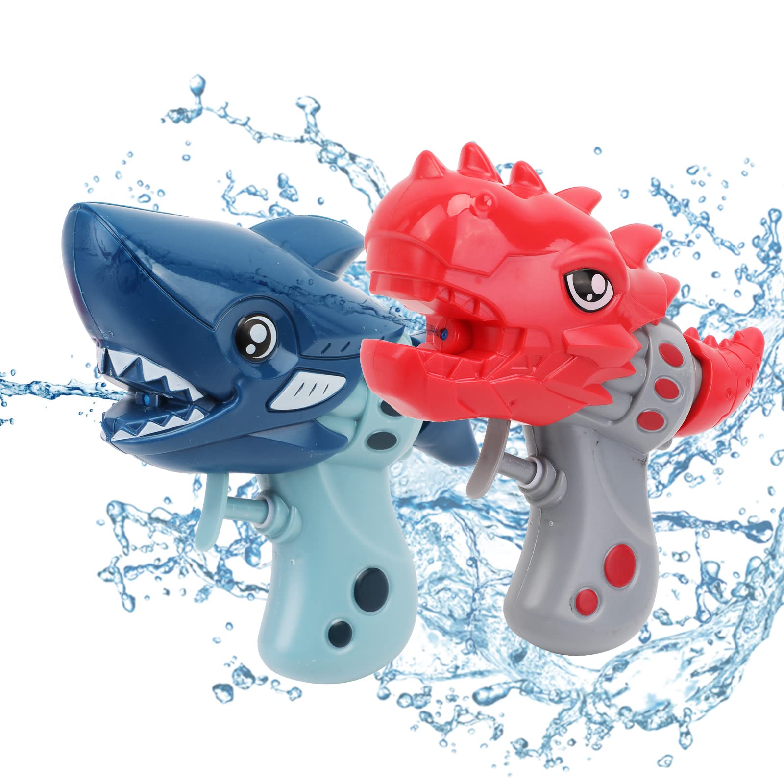 2Pcs Water Gun for Kids, Dinosaur and Shark Water Pistol Squirt Gun Water Blaster Water Soaker Blaster Small Pistol Outdoor Beach Garden Pool Bath Party Water Fighting Children Girls Boys Toys