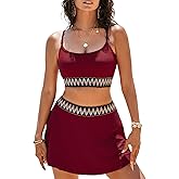 Aleumdr Womens High Waisted Bikini Sets Two Piece Tummy Control Swim Skirt Color Block Skirted Swimsuit 2025