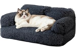 Pet Couch Bed, Washable Cat Bed for Indoor Cats, Calming Cat Couch, Pet Sofa Bed Puppy Sleeping Bed for Medium Small Dogs & C