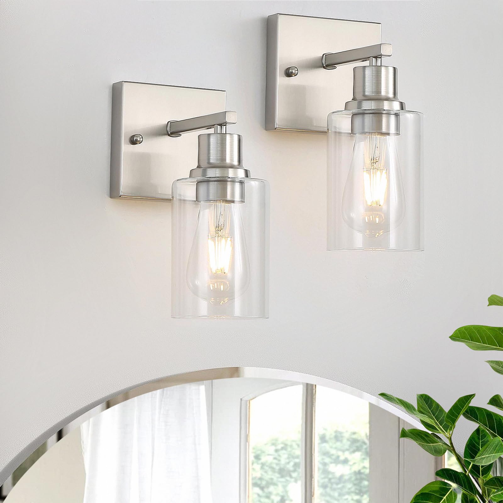 Photo 1 of Jodauirt Modern Wall sconces Set of 2?Bathroom Vanity Light fixtures, Brushed Nickel Wall Light with Glass Shade, Farmhouse Wall sconces for Mirror,Bedroom,Living Room?1-Lights