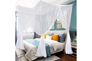 MILKY HOUSE Canopy Bed Curtains, 4 Corner Post Canopy Bed Curtain Queen, Bed Canopy Curtains Twin, King Bed Canopy Curtains for Decor Cribs, Adult Bedroom Bed Kids Rooms Bassinet, Bed Curtains Tents Netting White