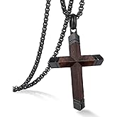 Kovalith Wooden Cross Necklace for Men with Stainless Steel Adjustable Box Chain Mens Cross Necklaces Religious Jewelry mens gifts