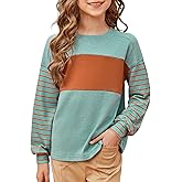 blibean Tween Girls Fall Shirts Long Sleeve Color Block Tops Size 6-15 Years
