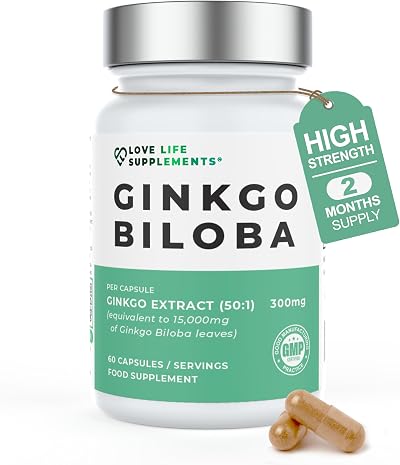 LOVE LIFE SUPPLEMENTS Ginkgo Biloba Capsules High Strength 15,000mg 60 Servings