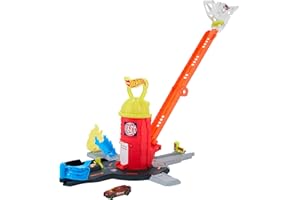Kit de piste de voiture Hot Wheels - Super caserne de pompiers et camion de pompiers à l'échelle 1:64, échelle extensible de 