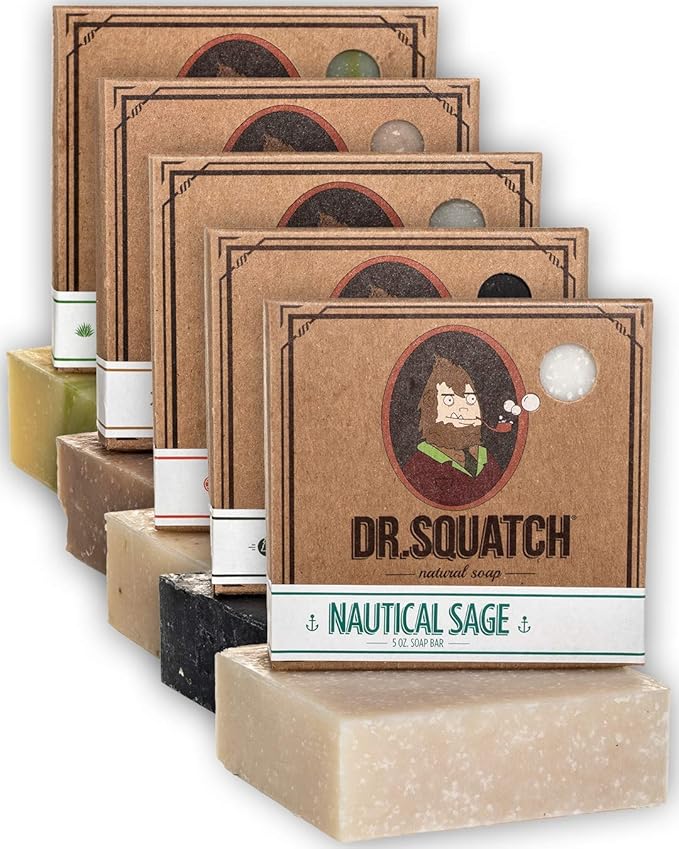 Dr. Squatch Men's Soap Sampler Pack (5 Bars) Cool Fresh Aloe, Gold