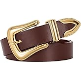 XZQTIVE Women's Leather Belt for Jeans Pants Dresses Fashion Ladies Western Leather Belt Silver Buckle