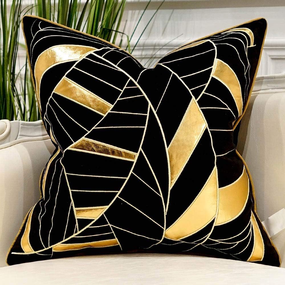 Avigers 18 x 18 Inches Black Gold Striped Cushion Cases