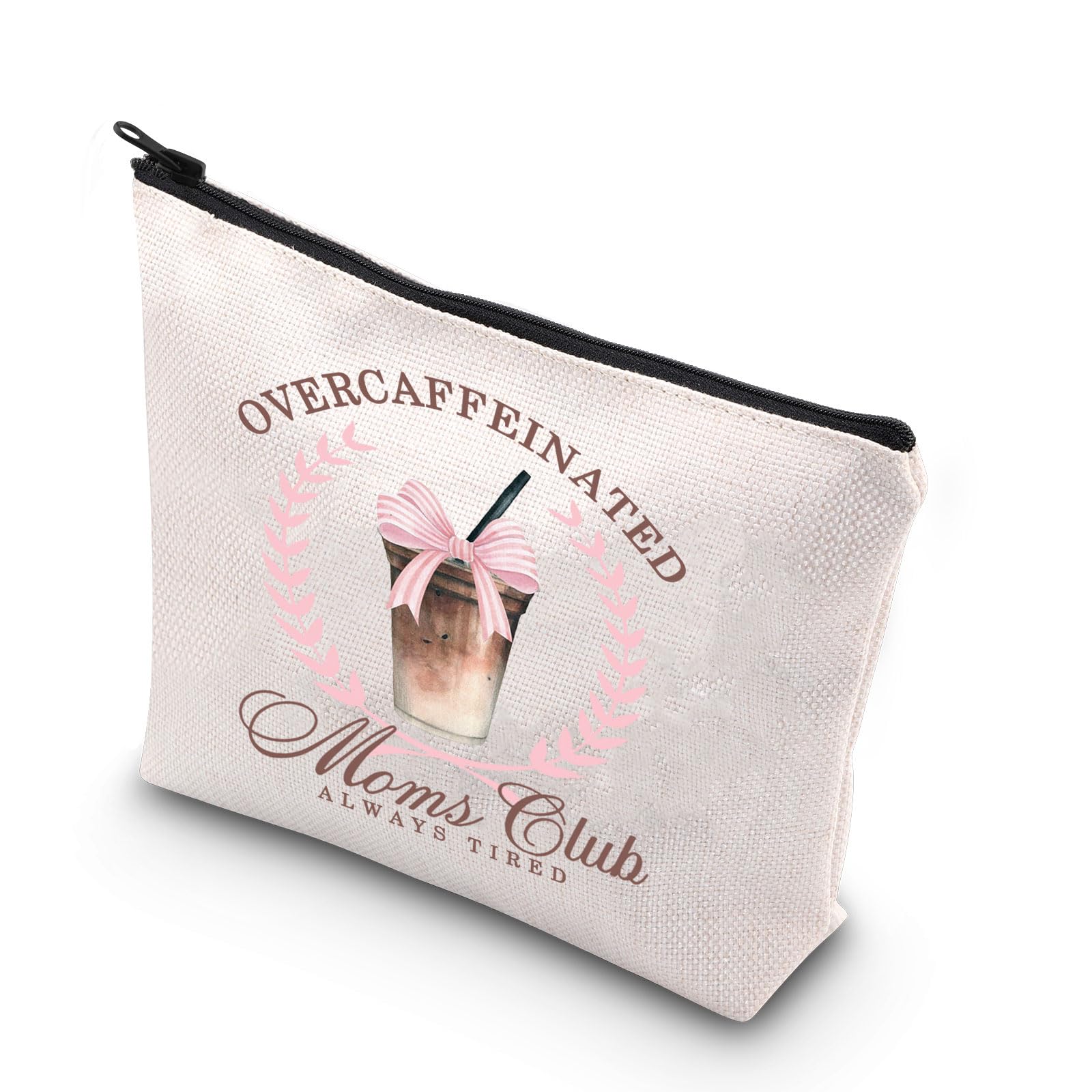 MYSOMY Overcaffeinated Moms Club Makeup Bag Coquette Mama Gifts Moms Social Club Gifts Coffee Mama Zipper Pouch (Overcaffeinated mb)