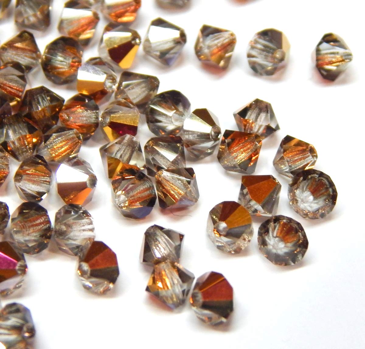 Preciosa Bohemian Crystal Beads, 4 mm Bicone Czech Beads, Glass Beads, Bicone Beads (Morion Copper AB) Pack of 40
