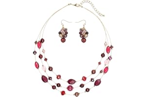 Coiris 3 Layers Illusion Wire Beaded Statement 19.5" Necklace for Women