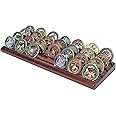 DisplayGifts Challenge Coin Display Stand 4 Row Wooden Holder Rack Case Holds 28 Coins Walnut Finish
