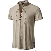 JEMITOP Men's Pure Cotton Vintage Short Sleeve Lace Up Shirts for Renaissance Pirate Viking Medieval Costume