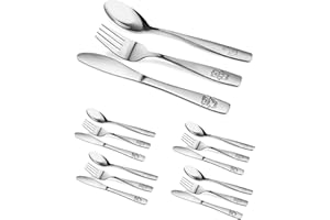 GLOSSYEND 15 Piece Stainless Steel Kids Cutlery, Child and Toddler Safe Flatware, Kids Silverware, Kids Utensil Set Includes 5 Knives, 5 Forks, 5 Spoons, Total of 5 Place Settings, Ideal for Home and Preschools