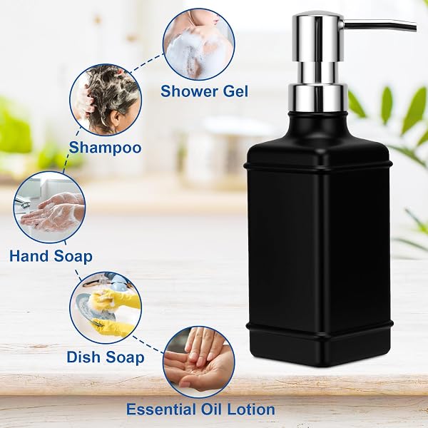 UHEY HOME GLASS SOAP DISPENSER BATHROOM, 10.6OZ REFILLABLE LIQUID HAND LOTION SOAP DISPENSER WITH RUST-PROOF PLASTIC PUMP FOR KITCHEN