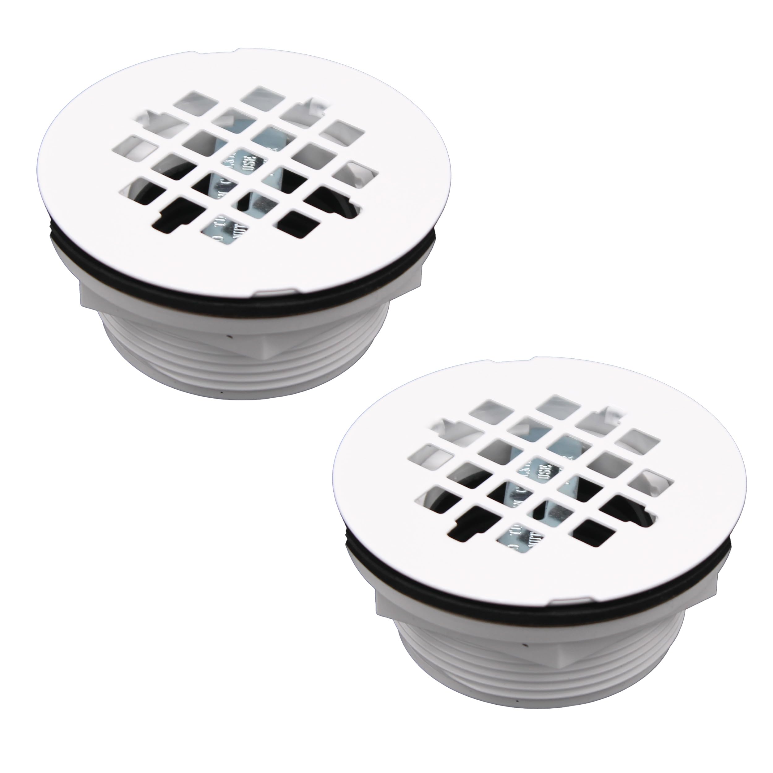 Westbrass D206P-2-50 2" No-Caulk PVC Compression Shower Drain with 4-1/4" Round Grid Cover, Powder Coat White (2-Pack) Image