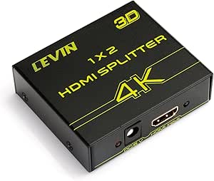 Levin 4K HDMI Splitter 1 to 2 , Audio Video Switcher/Switch Box Hub with AC Adapter Converter