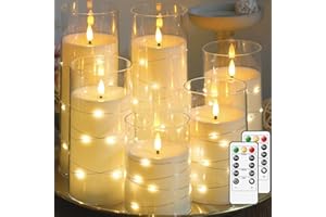 Lezonic 6 Pcs Ivory Flameless Candles with Remote, Acrylic Battery Operated Candles Flickering,LED Ambiance Lighting Timer, W