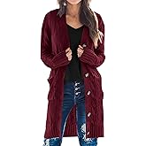PRETTYGARDEN Long Sleeve Cable Knit Long Cardigan for Women 2026 Spring Winter Chunky Open Front Button Sweaters with Pockets