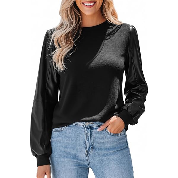 Women's Faux Leather T-Shirt - Short Sleeve PU Leather Crop Top, Loose Fit V-Neck For Summer & Going Out - View #9