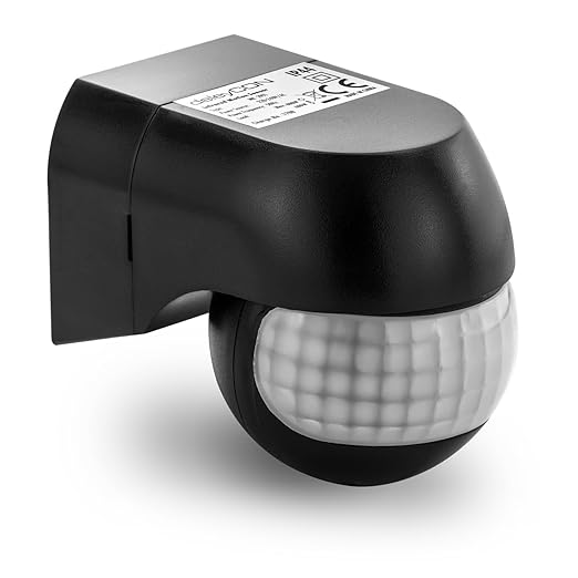 deleyCON Infrarot Bewegungsmelder für Innen und Außen und eine Reichweite bis 12m bei 180° Dreh- & Neigbar IP44 Spritzwassers