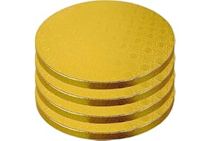 PIXIPY Cake Boards - 4 Pack, 12 inch, Gold - Reusable Round Cake Drums for Showstopping Desserts - Heavy-Duty Cardboard Bases w/Elegant Patterns - Sturdy 1/2 Inch Thick - Professional Fully Wrapped Edges