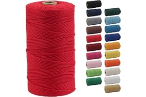 Macrame Cord, POZEAN 2mm x 220 Yards (about 200m) Colored Macrame Rope, 100% Natural Cotton Rope for Wall Hanging,Plant Hangers,DIY Crafts Knitting,Christmas Wedding Decorative Projects(Red)