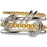 18k Gold Plated Interlocked Stackable Rings for Women Silver Gold Twisted 4 Rings Set Non Tarnish Multi-Link Connected Ring Jewelry Gifts and Mother's Day