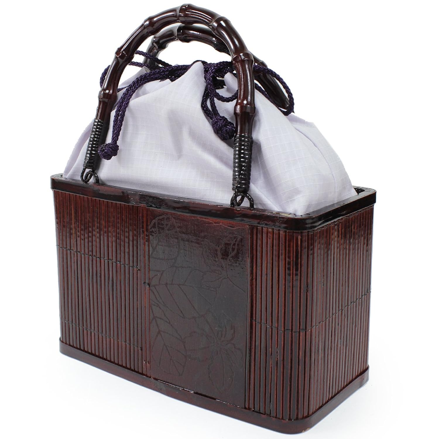 きもの京小町 バッグ おしゃれ レディース B07d74qqzm 茶カゴ薄紫巾着 かご 単品 カゴバッグ 安い購入