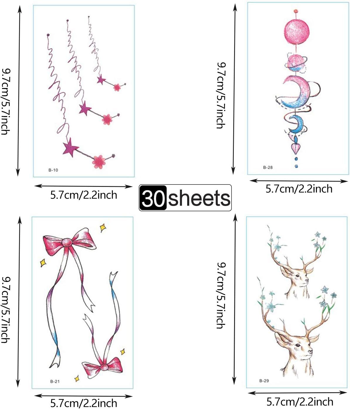 Unique Colorful 30 Pieces Temporary Tattoo Stickers For Adults Women Girls Flower Butterfly Body Art Tattoos Sheet Bride Sexy Wedding (Colorful-B) - Image 5