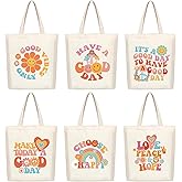Photect 6 Pcs Aesthetic Canvas Tote Bag for Women Grocery Reusable Shopping Bags Cute Preppy Shoulder Bag for Women Teacher Gifts