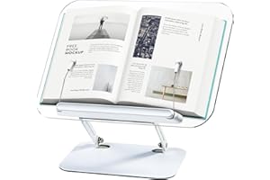 BYMECOST Acrylic Book Stand for Reading, Adjustable Book Holder with Elastic Page Clips, Foldable Desktop Riser Stand for Cookbook,Music Scores,Laptop,Tablet,Recipe,Textbook,Magazines