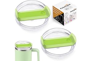Fabenyok 40 OZ Tumbler Lid Replacement Fit for Stanley Cup, 2 Pack Clear Replacement Lids Fit for Stanley Travel Tumbler, Spill Proof Tumbler Covers for Stanley Cup Accessories (Clear - Bright Lime)