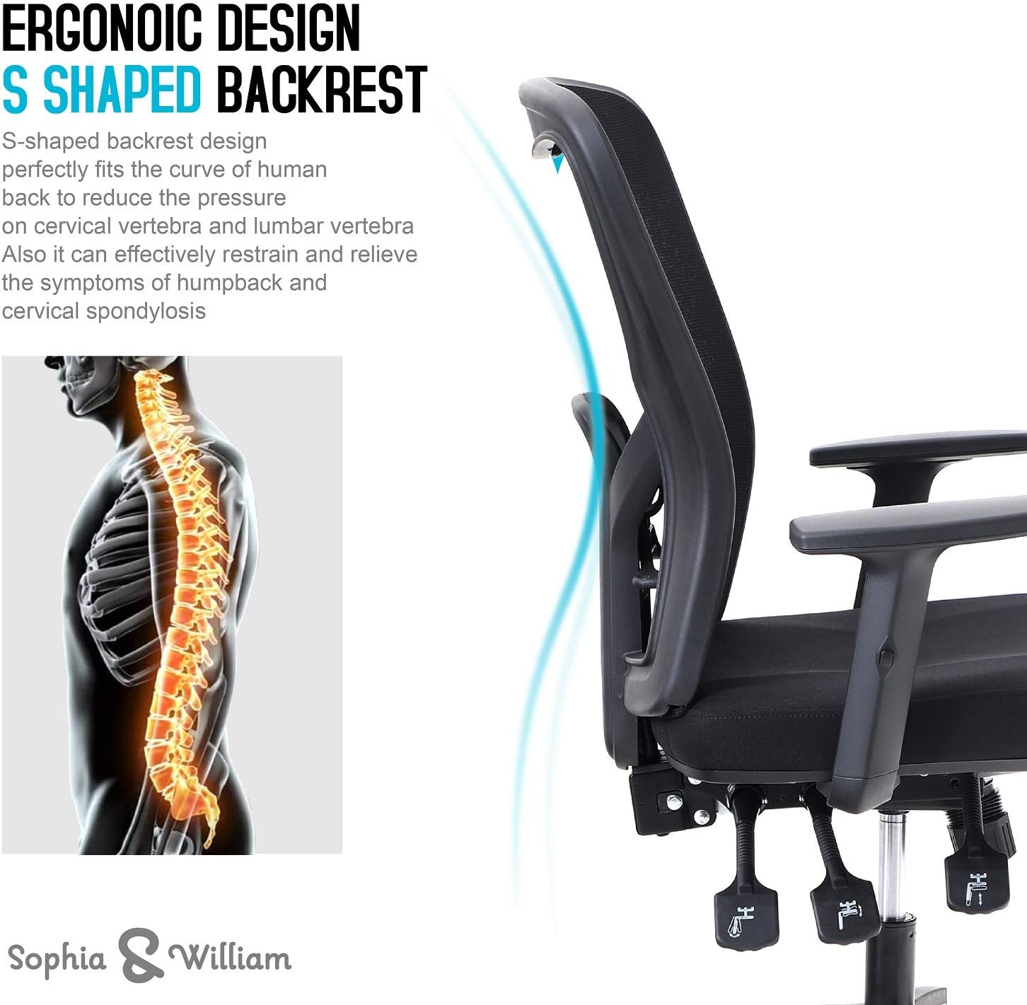 Sophia & William Ergonomic Rocking Mesh Office Desk Chair High Back, Modern 360° Swivel Executive Computer Chair with Height Adjustable Armrests, Lumbar Support, Black - 1 Pack, Load Capacity: 300 lbs: Kitchen & Dining