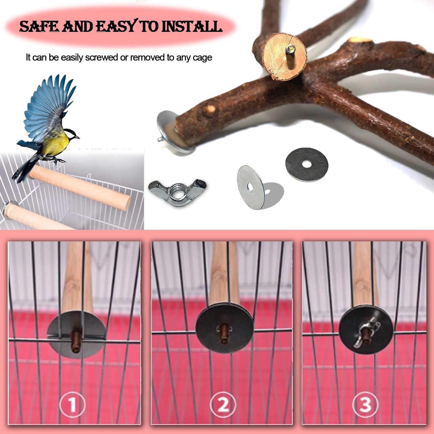 PINVNBY 4Pack Bird Perches Parrot Natural Peach Wood Fork Parakeet Birdcage Paw Climbing Stands Perch Cage Toy Accessories for Conures, Lovebirds, Budgies, Cockatiels and Finches : Pet Supplies