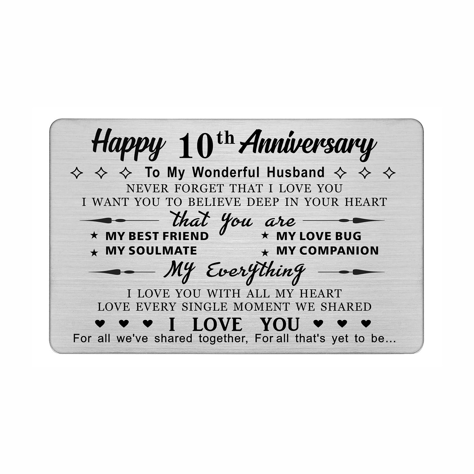 DEGASKEN 10th Wedding Anniversary Card Husband Him, I Love You With All My Heart, 10 Year Gifts Metal Keepsake for Men