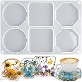 Actvty Resin Coaster Molds, 6-Cavity Coaster Silicone Molds for Resin Casting, Round Square Hexagon Large Coaster Molds for E