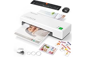 BEIXTOPOPO Laminator, 9" Thermal Laminator Machine for A4, A5, A6, Hot & Cold Laminating Machine with 20 Pouches, Paper Trimmer, Corner Rounder, Hole Puncher, Iron Ring, White