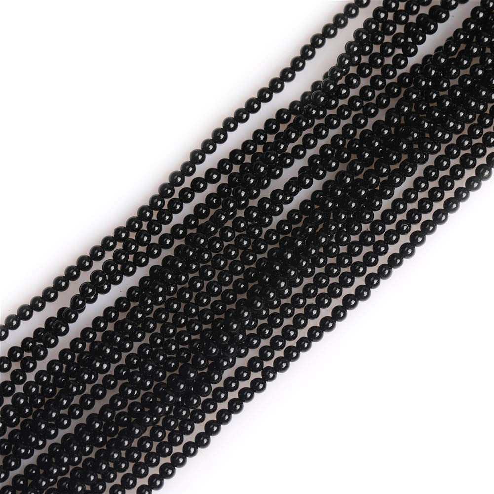 Photo 1 of GEM-Inside 2mm Black Agate Gemstone Loose Beads Round Small Beads Strand 190-200 Pcs for Jewelry Making 15"