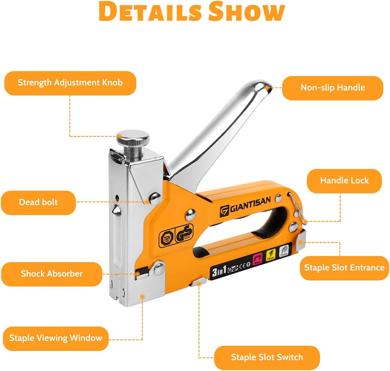 GIANTISAN Staple Gun, 3 In 1 Heavy Duty Staple Gun Kit With Remover and 3000 Staples for Upholstery, DIY, Fixing Material, Decoration, Carpentry, Furniture: Home Improvement