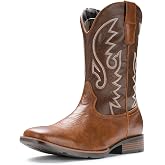 IUV Cowboy Boots For Men with Wide Square Toe Western Retro Boot