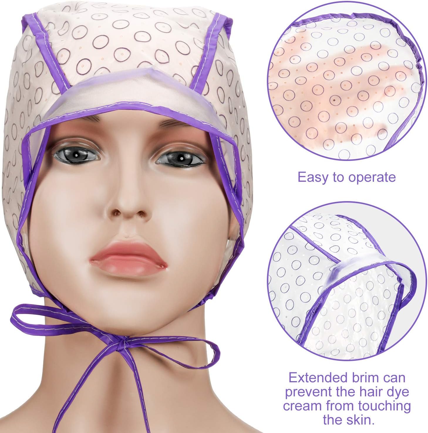 20 Pieces Hair Highlight Cap Kit Disposable Highlight Tipping Cap Salon Hair Coloring Dyeing Hair Cap with 2 Pieces Metal Hooks for Salon and Home Use Hair Highlighting Coloring Supplies (Purple) - Image 3