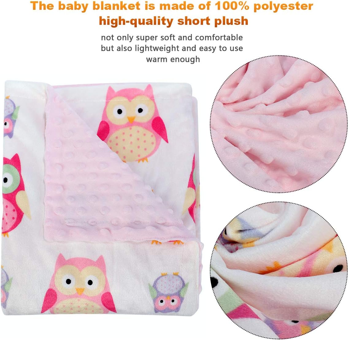 Baby Blanket, Deluxe Newborn Supersoft Breathable Cotton Bobble Blanket (Pink-Owl, 75 * 120CM), 75*120CM - Image 4