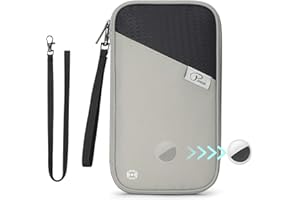 P.TRAVEL Travel Passport Wallet Passport Covers, RFID Blocking Family Passport Case with Airtag Pocket & Card Holder Waterproof Lightweight Travel Document Organizer for Women Men-grey