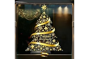 Large Golden Christmas Decorations Tree Window Clings Stickers for Home, Cafe, Mall Glass Door, DIY Static Wall Window Door M