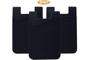 PHONE VILLAGE Cell Phone Card Holder for Back of Phone Case. Silicone Stick On Pocket Wallet for iPhone, Android & Other Flat Surfaces, Great for Credit Cards, Business Card, Cash & ID Cards (Black 3 Pack)