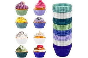 lyfLux 48 Pack Reusable Silicone Cupcake Liners - Mini Muffin Baking Cups(8 Colors 6 Each) for Cooking Eggs, Baking Muffins a