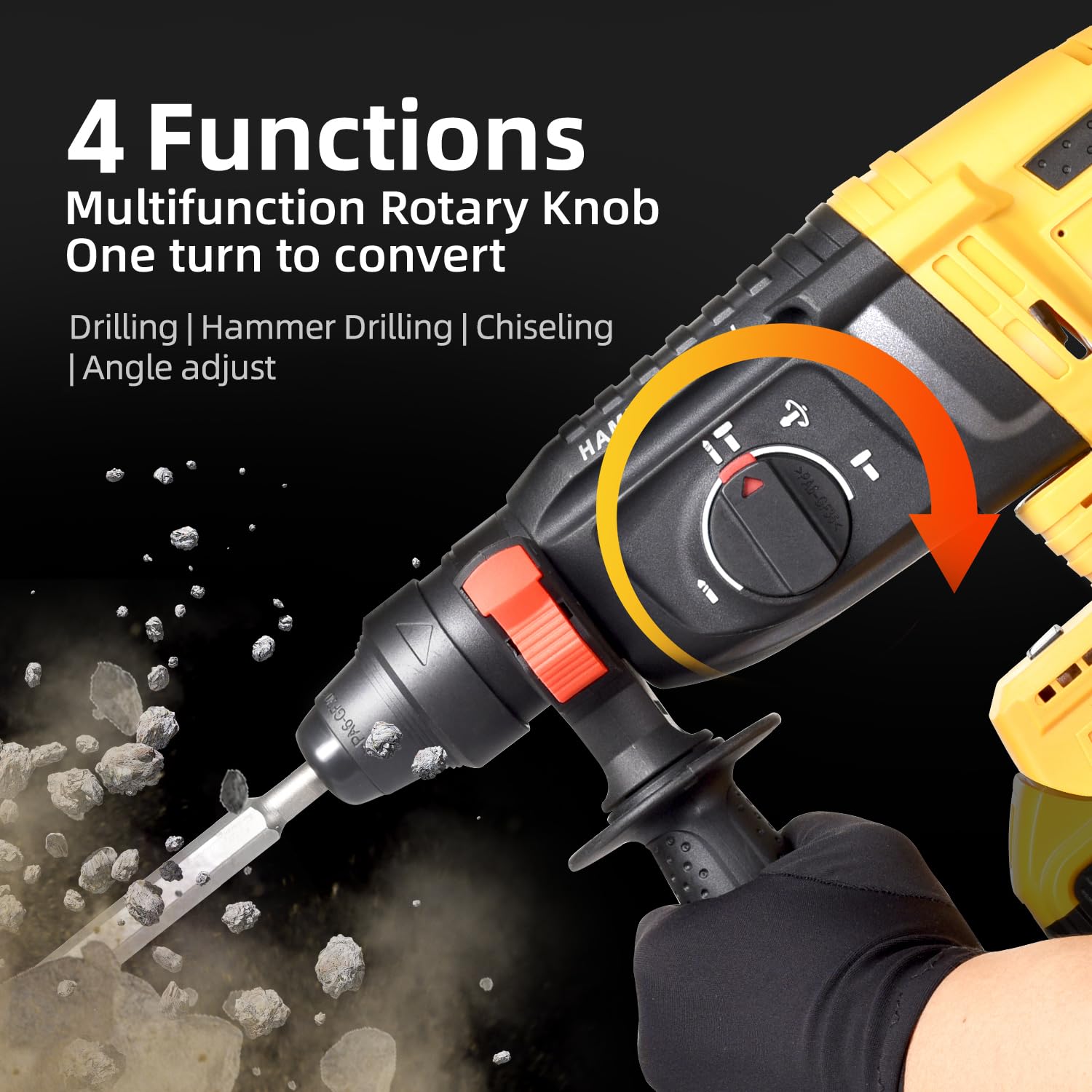 SDS-Plus Cordless Rotary Hammer Drill Compatible with Dewalt 20V Battery(NO Battery) Brushless Motor, Safety Clutch, 4 Functions with 5 Drills and Carrying Case for Concrete/Masonry/Wood/Metal