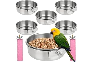 DIRBUY 6 pcs Stainless Steel Bird Bowls for Cage 10 oz and 27 oz - Bird Food Bowl with Clamp - Parrot Bowl for Cockatiel, Budgies, Macaw, Small Animal
