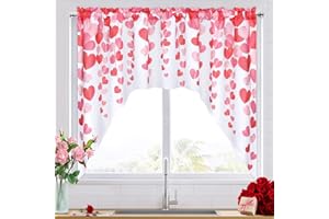 FRAMICS Valentines Day Valance for Kitchen Valentine's Day Swag Curtain Falling Red Pink Love Heart Kitchen Window Valance Rod Pocket Kitchen Valance Curtain, 61" W x 36" L, 1 Panel